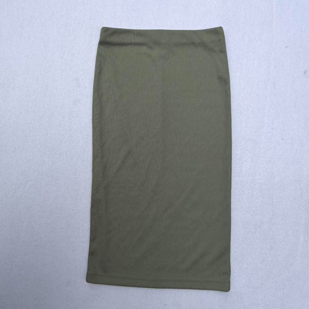 Forever 21 Contemporary Sage Khaki Green Ribbed Midi Pencil Skirt Size M Office